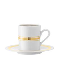 Tazas con platitos Deco, 8 uds., Porcelana, Blanco, dorado, Ø 7 x Al 7 cm