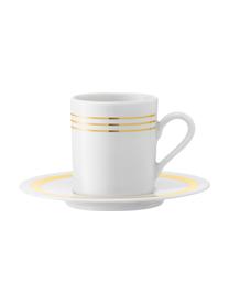 Tazas con platitos Deco, 8 uds., Porcelana, Blanco, dorado, Ø 7 x Al 7 cm