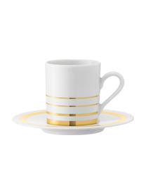 Set 8 tazzine caffè con piattino Deco, Porcellana, Bianco, dorato, Ø 7 x Alt. 7 cm