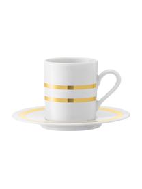 Tazas con platitos Deco, 8 uds., Porcelana, Blanco, dorado, Ø 7 x Al 7 cm