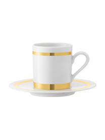 Tazas con platitos Deco, 8 uds., Porcelana, Blanco, dorado, Ø 7 x Al 7 cm