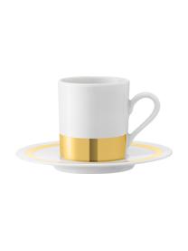 Set 8 tazzine caffè con piattino Deco, Porcellana, Bianco, dorato, Ø 7 x Alt. 7 cm