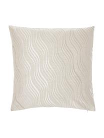 Housse de coussin satin de coton motif de vagues brodées beige Nico, 100 % satin de coton, Beige, Larg. 45 cm, long. 45 cm