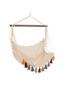 Hangstoel Quast met gekleurde franjes, Stang: hout, Crèmekleurig, multicolour, B 128 cm x H 160 cm