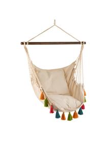 Silla colgante con borlas Quast, Barra: madera, Crema, multicolor, An 128 x Al 160 cm