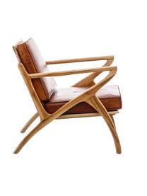 Poltroncina in pelle marrone Lola, Struttura: legno di teak, Piedini: legno di teak, Pelle marrone, Larg. 75 x Prof. 60 cm