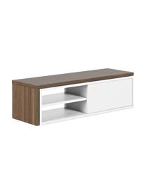 Meuble TV avec porte coulissante Lieke, Noyer, blanc, larg. de 110 à 203 x haut. 32 cm