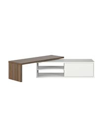 Mueble TV extensible Lieke, Nogal, blanco, An 110 - 203 x Al 32 cm