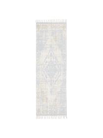 Ručne tkaný bavlnený vintage behúň Jasmine, tkaný naplocho, Béžová, modrá, Š 80 x D 250 cm