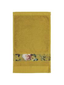 Serviette de toilette jaune moutarde Fleur, 97 % coton, 3 % polyester, Jaune moutarde, multicolore, Serviette de toilette, larg. 60 x long. 100 cm