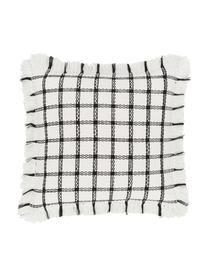 Housse de coussin 45x45 tissée main Charlotta, Blanc crème-noir