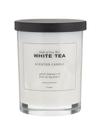 Candela profumata White Tea (tè bianco in polvere), Contenitore: vetro, Coperchio: legno, Bianco, nero, Ø 8 x Alt. 10 cm