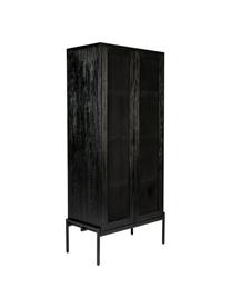 Vitrinenschrank Hardy aus Holz und Metall, Gestell: Mitteldichte Holzfaserpla, Beine: Metall, beschichtet, Schwarz, 80 x 180 cm