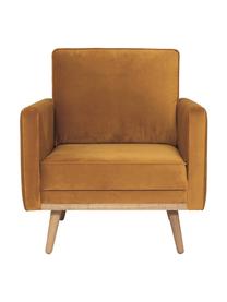 Fluwelen fauteuil Saint in mosterdgeel met eikenhouten poten, Bekleding: fluweel (polyester), Frame: massief eikenhout, spaanp, Fluweel mosterdgeel, B 85 x D 76 cm
