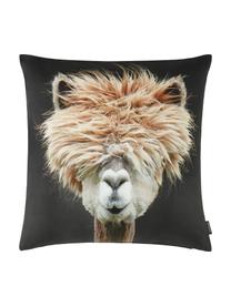 Housse de coussin 50x50 lama Pitu, Anthracite, tons beiges, larg. 50 x long. 50 cm