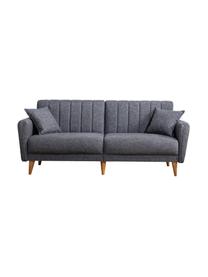 Sofa rozkładana Aqua (3-osobowa), Tapicerka: len, Stelaż: drewno rogowe, metal, Nogi: drewno naturalne, Ciemny szary, S 202 x G 85 cm