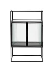 Zwarte dressoir Boli met gegroefd glas en metalen frame, Frame: gepoedercoat metaal, Zwart, B 65 cm x H 105 cm