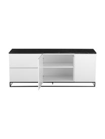 Credenza con piano in marmo Join, Mensola: marmo, Piedini: metallo verniciato, Bianco, nero, Larg. 160 x Alt. 66 cm