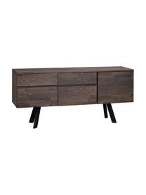 Credenza in legno di quercia Fred, Gambe: acciaio, laccato, Corpo e fronte: legno di quercia, grigio scuro tinto Gambe: nero, Larg. 170 x Alt. 79 cm