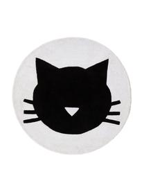 Tapis enfant rond motif chat El Gato, 100 % coton, 1200 g/m², Blanc, Ø 120 cm (taille S)