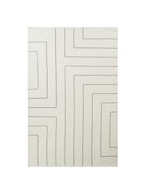 Ručne tkaný vlnený koberec s abstraktným vzorom Neru, Biela,  čierna