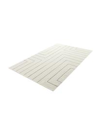Ručně tkaný vlněný koberec s abstraktním vzorem Neru, Přírodní bílá, černá