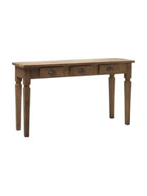 Houten console Elea met lades, Frame: mangohout met antieke afw, Poten: mangohout met antieke afw, Handvatten: metaal met antieke afwerk, Mangohout, B 140 x H 81 cm