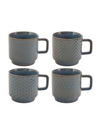 Tazas de café grandes Lara, 4 uds., diferentes tamaños, Gres, Gris azulado, marrón, Ø 8 x Al 8 cm