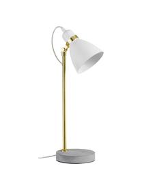 Große Schreibtischlampe Orm mit Betonfuß, Lampenschirm: Metall, beschichtet, Lampenfuß: Beton, Weiß, Messingfarben, Grau, Ø 15 x H 50 cm