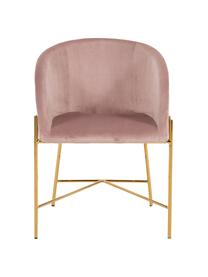 Sedia con braccioli in velluto Nelson, Rivestimento: velluto di poliestere Con, Gambe: metallo ottone placcato, Rosa cipria, Larg. 56 x Prof. 55 cm