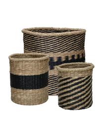 Set de cestas de seegras Sumbawa, 3 pzas., Algas marinas, Negro, beige, Set de diferentes tamaños