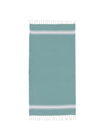 Fouta s proužky a třásněmi St Tropez, 100 % bavlna, Tyrkysová, bílá, Š 100 cm, D 200 cm