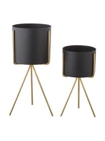 Petit cache-pot noir sur pied Pedestal, 2 élém., Métal, laqué, Noir, Lot de différentes tailles