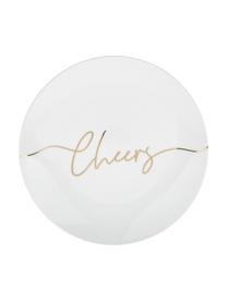 Set 4 piattini da dessert in porcellana con scritta dorata Cheers, Porcellana, Bianco, oro, Ø 21 cm