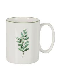 Tazas de té Eukalyptus, 6 uds., Porcelana New Bone China, Blanco, verde, Ø 8 cm