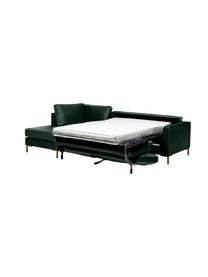 Sofá rinconera cama de terciopelo Luna (3 plazas), con colchón, Tapizado: 100% poliéster con certif, Estructura: madera maciza de haya, ma, Patas: metal galvanizado, Terciopelo verde oscuro, An 270 x F 184 cm, chaise longue izquierda