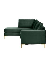 Sofá rinconera cama de terciopelo Luna (3 plazas), con colchón, Tapizado: 100% poliéster con certif, Estructura: madera maciza de haya, ma, Patas: metal galvanizado, Terciopelo verde oscuro, An 270 x F 184 cm, chaise longue izquierda