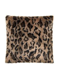 Funda de cojín de piel de leopardo sintética Leo, Parte delantera: 60% poliacrílico, 40% pol, Parte trasera: terciopelo de poliéster, Marrón, negro, An 40 x L 40 cm