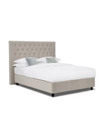 Premium fluwelen boxspring  bed Phoebe in taupe, Matras: 5-zones pocketvering, Poten: massief gelakt berkenhout, Fluweel taupe, 200 x 200 cm, hardheidsgraad 3