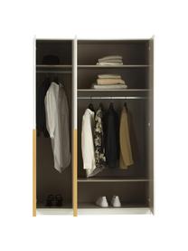 Drehtürenschrank Mia, 3-türig, Holzwerkstoff aus heimischen Hölzern aus nachhaltiger Forstwirtschaft, beschichtet, Weiß, Goldfarben, B 136 x H 210 cm