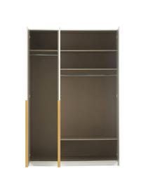 Drehtürenschrank Mia, 3-türig, Holzwerkstoff aus heimischen Hölzern aus nachhaltiger Forstwirtschaft, beschichtet, Weiß, Goldfarben, B 136 x H 210 cm