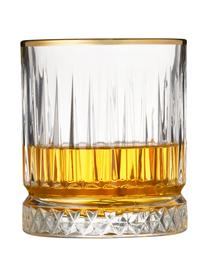 Vasos de whisky con relieve Firenz, 4 uds., Vidrio, Transparente, dorado, Ø 9 x Al 10 cm, 350 ml