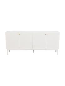 Sideboard Lewiston mit geriffelter Front in Weiss, Innen: Mitteldichte Holzfaserpla, Beine: Gummibaumholz, massiv, la, Griffe: Metall, lackiert, gebürst, Weiss, B 161 x H 70 cm