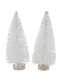 Sapin de Noël décoratif blanc Glitzy, 2 élém., Plastique, Blanc, Ø 7 x haut. 15 cm