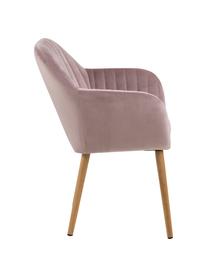 Zamatová stolička s opierkami a drevenými nohami Emilia, Zamatová bledoružová, dubové drevo, Š 57 x V 59 cm