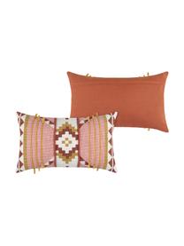 Housse de coussin rectangulaire ethnique Puebla, Rose, jaune, pourpre, blanc