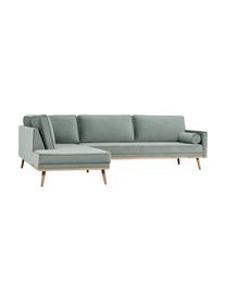 Samt-Ecksofa Saint (4-Sitzer) in Salbeifarben mit Eichenholz-Füßen, Bezug: Samt (Polyester) Der hoch, Gestell: Massives Eichenholz, Span, Webstoff Salbeifarben, B 294 x T 220 cm