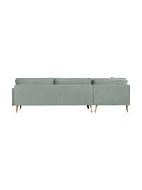 Samt-Ecksofa Saint (4-Sitzer) in Salbeifarben mit Eichenholz-Füssen, Bezug: Samt (Polyester) Der hoch, Gestell: Massives Eichenholz, Span, Webstoff Salbeifarben, B 294 x T 220 cm