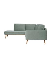 Samt-Ecksofa Saint (4-Sitzer) in Salbeifarben mit Eichenholz-Füßen, Bezug: Samt (Polyester) Der hoch, Gestell: Massives Eichenholz, Span, Webstoff Salbeifarben, B 294 x T 220 cm