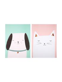 Set de posters Cat & Dog, 2 pzas., Impresión digital sobre papel, 200 g/m², Rosa, verde, blanco, negro, An 31 x Al 41 cm